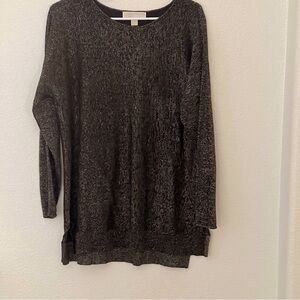 Michael Kors Elegant Black Long Sleeve Tunic Sweater with gold metallic thread